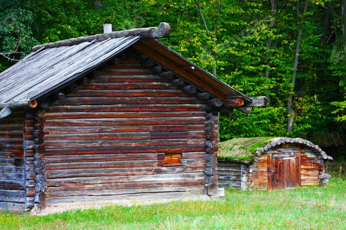 Preview: Wooden Houses In Colored Trees Taken In Park In Autumn In Pirogovo Museum, Kiev, Ukraine