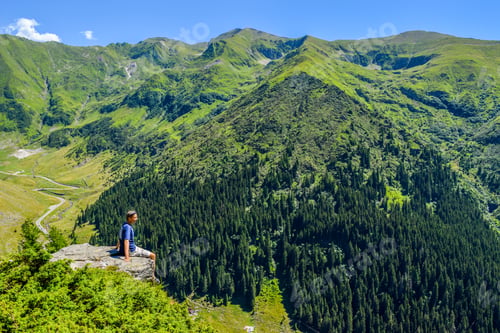 Preview: Tourist On The Cliff Edge Near Transfegerasan Mountain Road.