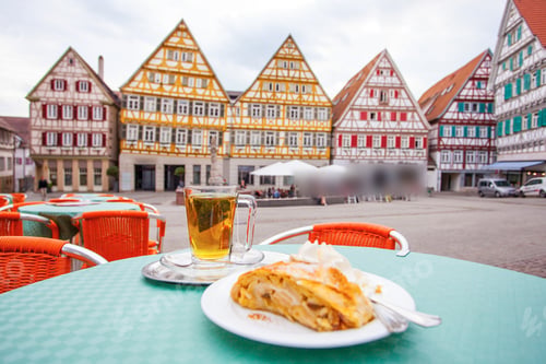 Preview: Tea With Apple Strudel In Street Cafe, Herrenberg, Germany
