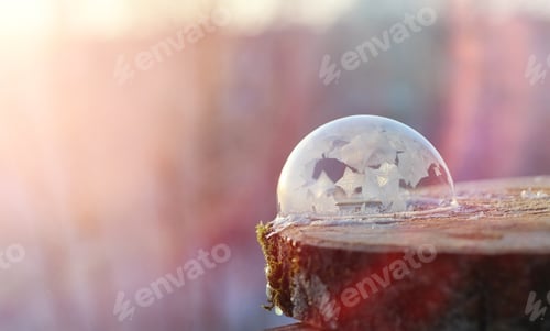 Preview: Soap Bubbles Freeze In The Cold. Winter Soapy Water Freezes In Air.