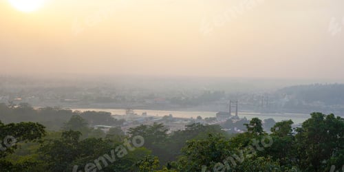 Preview: Sunset View Of Rishikesh, With Ram Jhula Bridge , India