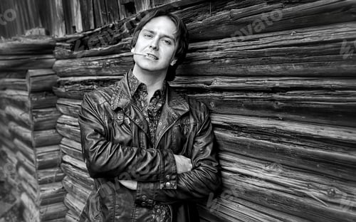 Preview: Monochrome Photo Man In Leather Jacket Smoke