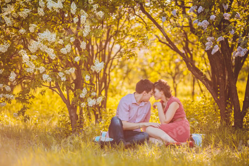 Preview: Portrait Of Young Couple In Flowering Park