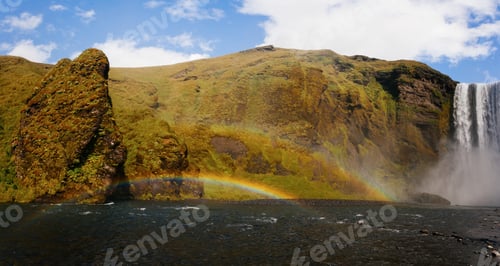 Preview: Skogafoss Waterfall And Raibow In Sunny Day In Iceland