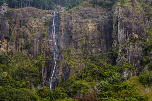 Preview: The Waterfall. The Waterfall With The Mountains In The Country Of Sri Lanka