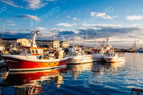 Preview: Husavik, Iceland - August 17, 2017: Beautiful View Of The Historic Town Of Husavik With Traditional