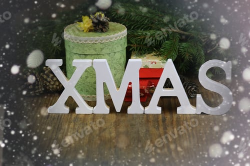 Festive Christmas Decoration with Gifts and Pine Needles