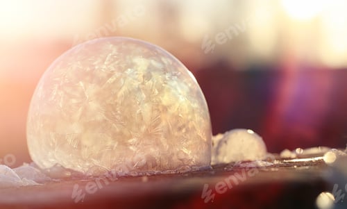 Preview: Soap Bubbles Freeze In The Cold. Winter Soapy Water Freezes In Air.