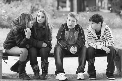Preview: Teenage Boys And Girls Having Fun In The Park On Beautiful Autumn Day.