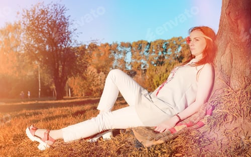 Preview: A Girl On A Walk In An Autumn Park. Young Red-Haired Girl In The Spring Nature.