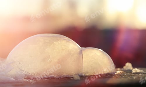 Preview: Soap Bubbles Freeze In The Cold. Winter Soapy Water Freezes In Air.