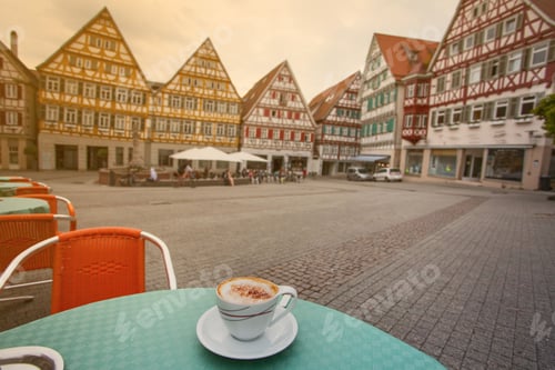 Preview: The Cup Of Cappuchino In Street Cafe, Herrenberg, Germany