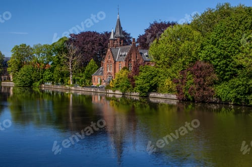Preview: Minnewater Castle At The Lake Of Love In Bruges, Belgium