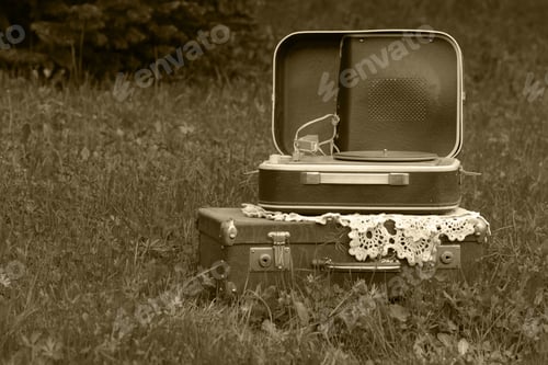 Preview: Vintage Suitcase Player On Nature