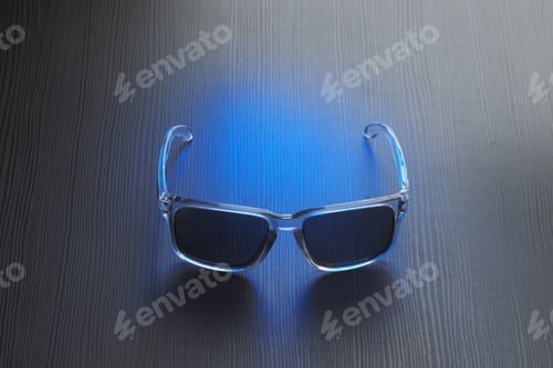 Preview: Sunglasses On The Table Blue Backlight.