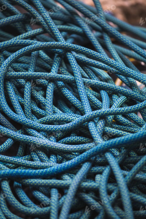 Preview: Climbing Equipment. Rope For Insurance Close-Up. Blue Rope For Belay
