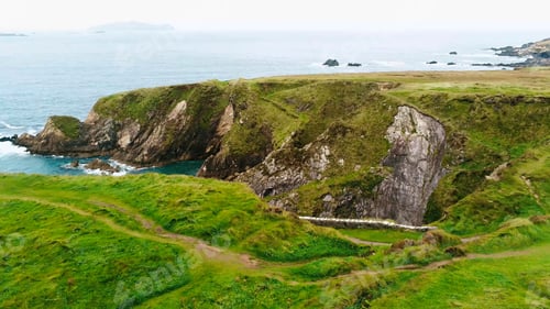 Preview: Amazing Aerial View Over The Rough Coast Of Dunquin Pier In Ireland