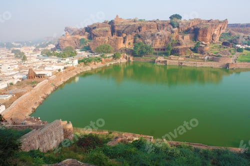 Preview: Lake Agusthya Teertha At Badami (With Southern Hill In Background And Dressed Stone Bund In