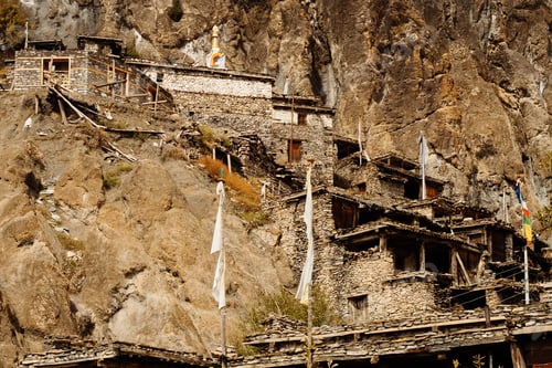 Preview: Traditional Stone Build Village Of Manang. Mountains In The Background. Annapurna Region, Nepal.