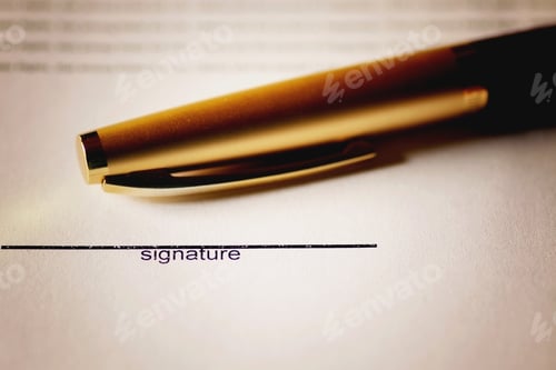 Preview: Golden Pen Above Signature Line on Document