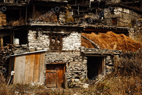 Preview: Traditional Stone Build Village Of Manang. Mountains In The Background. Annapurna Region, Nepal.