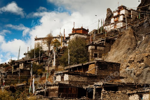 Preview: Traditional Stone Build Village Of Manang. Mountains In The Background. Annapurna Region, Nepal.