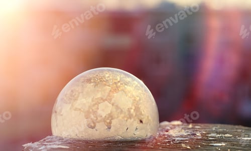 Preview: Soap Bubbles Freeze In The Cold. Winter Soapy Water Freezes In Air.