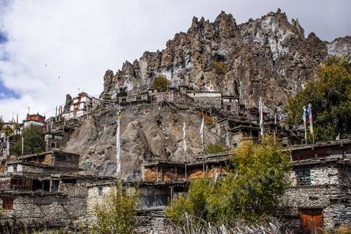 Preview: Traditional Stone Build Village Of Manang. Mountains In The Background. Annapurna Region, Nepal.