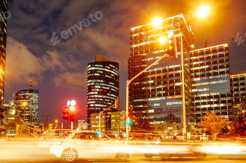 Preview: Tel Aviv At Night, Skyscraper Construction Sites And Traffic In Tel Aviv