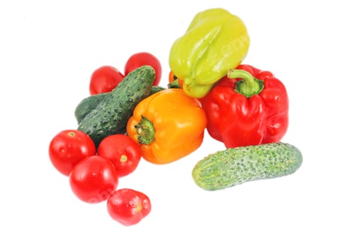 Preview: Fresh Bright Vegetables: Papriks, Tomato And Cucumbers