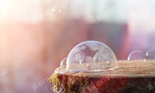 Preview: Soap Bubbles Freeze In The Cold. Winter Soapy Water Freezes In Air.