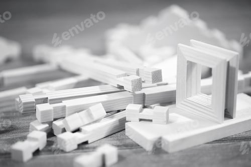 Preview: Toy Wooden House. The Constructor Is Made Of Natural Wood For Children. Wooden Toy House Of Small
