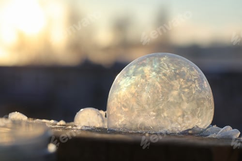 Preview: Soap Bubbles Freeze In The Cold. Winter Soapy Water Freezes In Air.