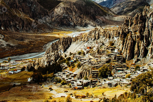 Preview: Panoramic View Of Manang Valley And Annapurna Mountains Range. Annapurna Circuit Trek, Nepal