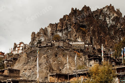 Preview: Traditional Stone Build Village Of Manang. Mountains In The Background. Annapurna Region, Nepal.