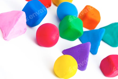 Preview: Pyramids, Cubes And Balls Made With Colorful Plasticine, On The White Background