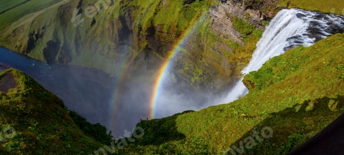 Preview: Skogafoss Waterfall And Raibow In Sunny Day In Iceland