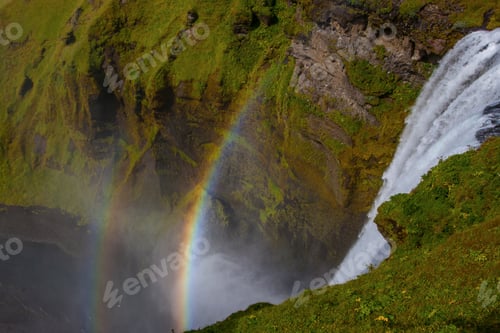 Preview: Skogafoss Waterfall And Raibow In Sunny Day In Iceland