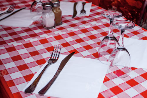 Preview: Served Table With Red Checkered Tablecloth