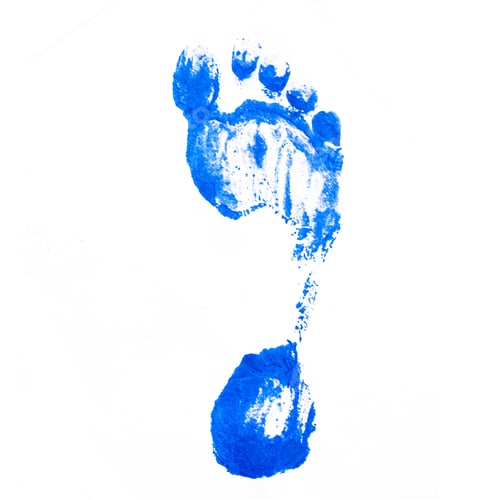 Preview: Footprint With Blue Paint On The White Background