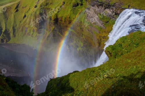 Preview: Skogafoss Waterfall And Raibow In Sunny Day In Iceland