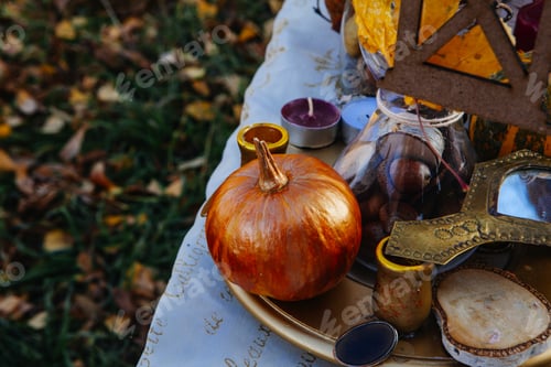 Preview: Autumn Composition Of Pumpkin And Candles