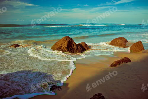 Preview: Sea Waves On The Sand Beach. Background Texture