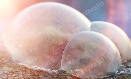 Preview: Soap Bubbles Freeze In The Cold. Winter Soapy Water Freezes In Air.