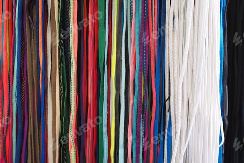 Preview: Lots Of Multi-Colored Shoelaces As Background Blue Orange, Red, Green,White, Brown, Blue.