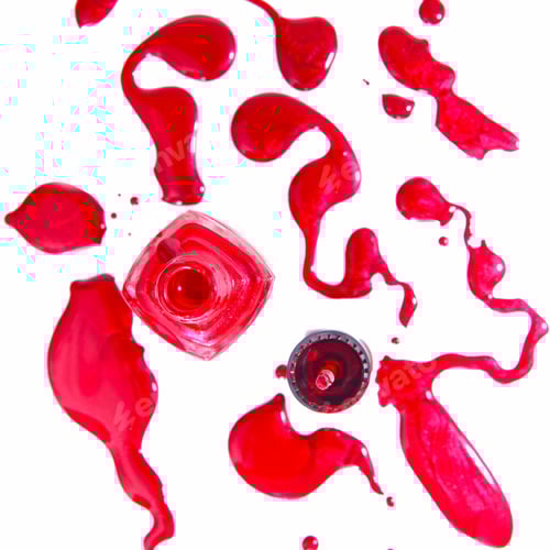 Preview: Red Nail Polish Bottle With Splatters Isolated On White Background