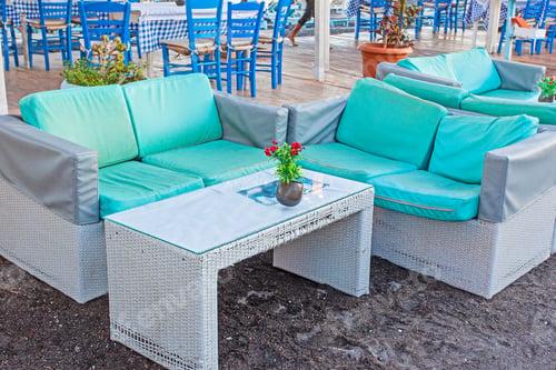 Preview: Tables Near The Perissa Beach In Cafe, Santorini Island, Greece