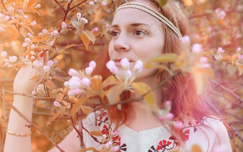 Preview: A Girl On A Walk In An Autumn Park. Young Red-Haired Girl In The Spring Nature.