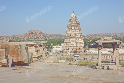 Preview: Indian Temple Ruin Infront Of Massive Rock Boulders, Hampi