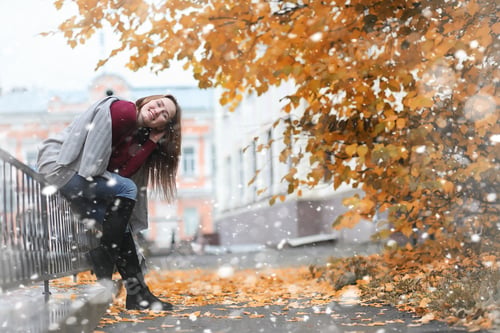 Preview: A Young Girl In The Park On A Walk In The First Snowfall